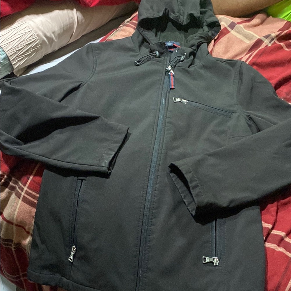 Tommy Hilfiger Black Windbreaker Jacket Lightweight Outdoor Essential (530)